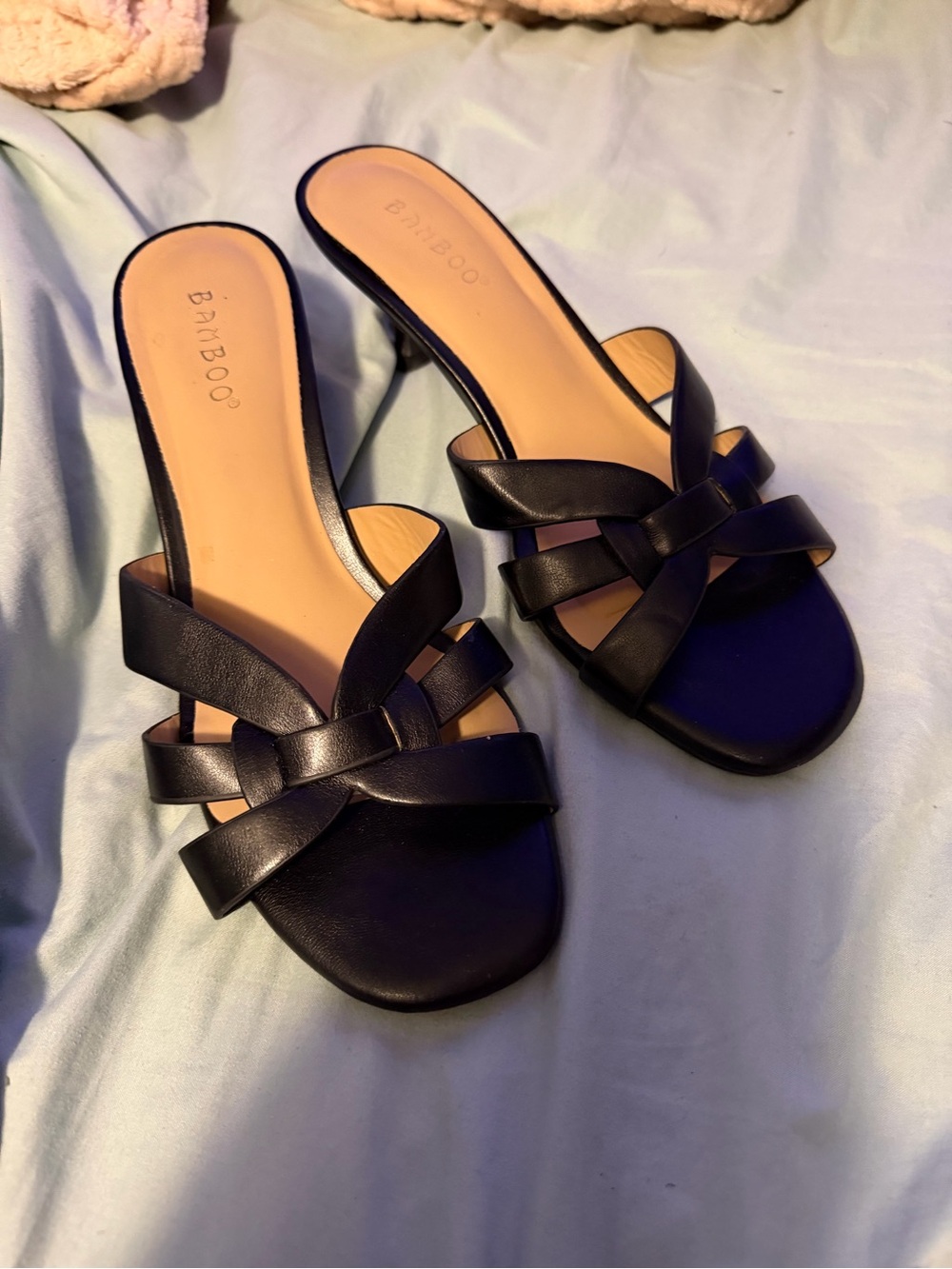 BAMBOO Black Woven Slide Mules